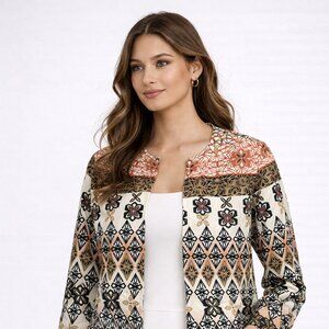 Positive Attitude Geometric Floral Print Jacket Women's L Lightweight Cotton